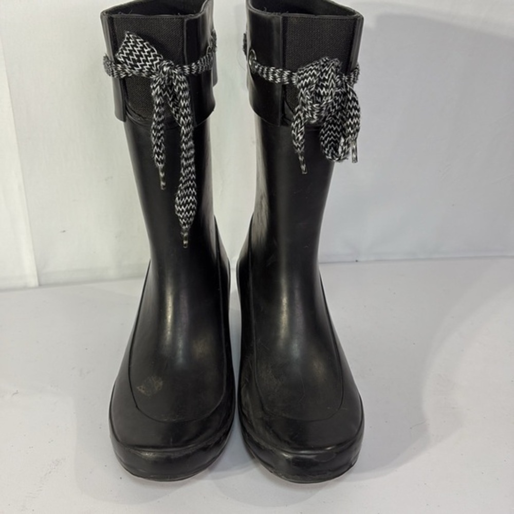 🫒 Khombu black wedge heel calf height rain boots